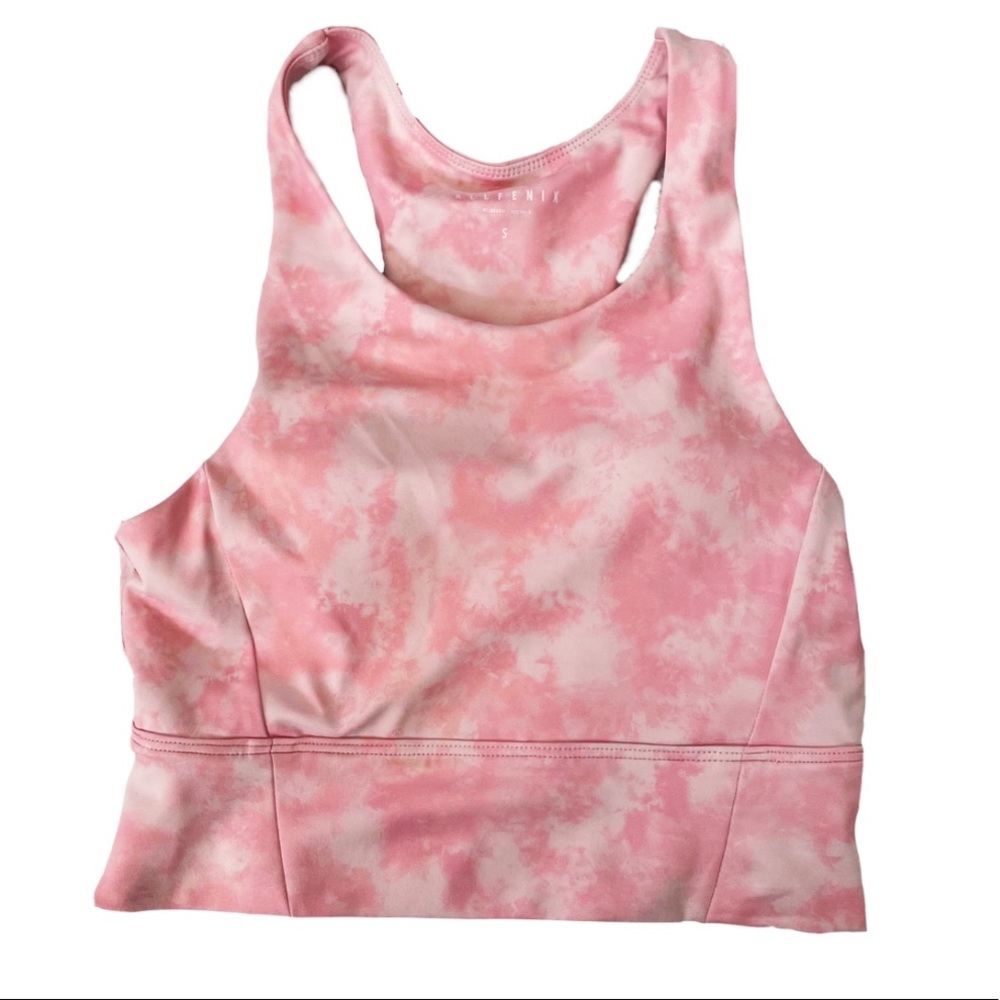 All Fenix High Neck Sport Bra Pink Tie Dye Size S Racerback Yoga Activewear Run